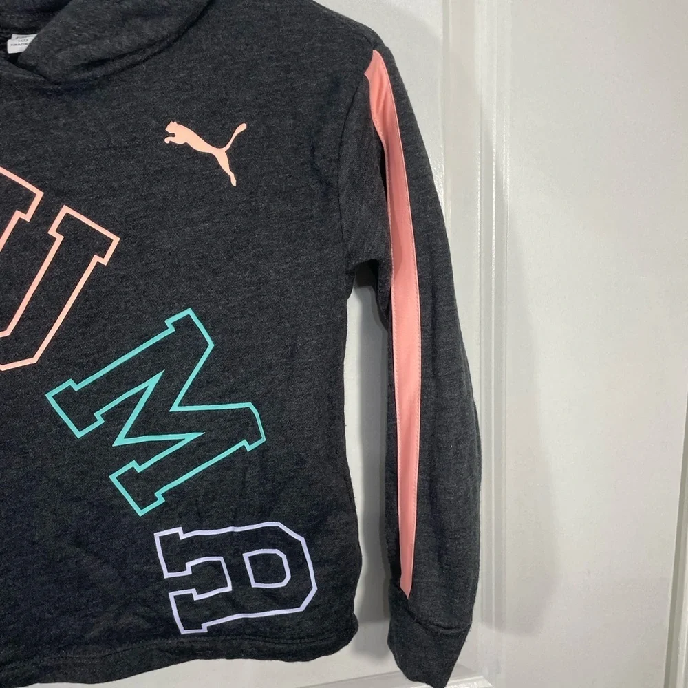 Puma Kids Dark Gray Hoodie with Colorful Lettering Size 7 CB-112